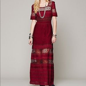 Free People In The Mix Crochet Maxi Dress Burgundy XS